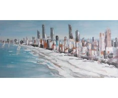 Eurofirany Mėlynos ir baltos spalvos jūros peizažas, rankomis tapytas paveikslas ant drobės, pakrantės stiliaus sienų dekoras, 140x70 cm vandenyno kraštovaizdis, rami jūrinė scena svetainei ar miegamajam