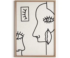 Eurofirany Linijinis veido portretas, smėlio ir juodos spalvos linijinis menas, minimalistinis dekoras, 50x70 cm drobė, moderni namų dekoracija, sienų papuošimas
