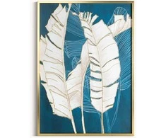 Eurofirany Egzotinių lapų sienų paveikslas, turkio ir aukso drobės paveikslas, tropinis dekoras svetainei, 50x70 cm dekoratyvinis paveikslas