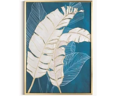 Eurofirany Turkio ir aukso egzotinių lapų paveikslas, 50x70 cm sienų menas, tropinė sienų dekoracija, modernus svetainės paveikslas