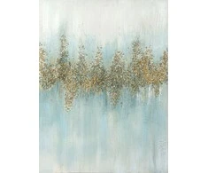 Eurofirany Šviesiai mėlynas abstraktus paveikslas su dekoratyviniais akmenukais, rankomis tapytas ant drobės, modernus sienų menas svetainei ar biurui, 60x80 cm, namų dekoras