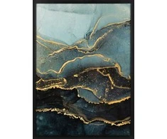 Eurofirany Plieno mėlynos ir mėlynos spalvos sienos menas, spausdinta drobė su aukso papuošimais, modernus namų dekoras, 53x73 cm rėmintas paveikslas, interjero detalė
