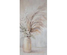 Eurofirany Rankomis tapytas gėlių paveikslas ant drobės, smėlio spalvos gėlių kompozicija, 60x120 cm ilgas formatas, svetainės ir miegamojo dekoras, skandinaviškas boho stilius, sienų puošmena