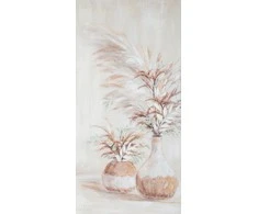 Eurofirany Rankomis tapytas paveikslas ant drobės, augalai vazose, smėlio spalvos tonai, 60x120 cm, boho ir skandinaviškas stilius, pailgas formatas svetainei ar miegamajam, sienų dekoras