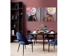 Eurofirany Rožinis moters paveikslas, rankomis dažytas ant drobės, 60x60 cm rėminta dekoracija, modernus moteriškas paveikslas, elegantiška sienų puošmena, interjero detalė