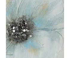 Eurofirany Rankomis tapytas gėlių paveikslas ant drobės, smėlio ir mėlynos spalvos gėlės, 60x60 cm kvadratinis paveikslas, klasikinis elegantiškas dekoras, unikali tekstūrinė sienų dekoracija