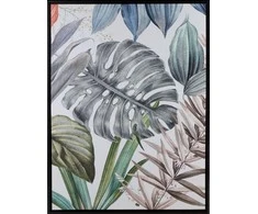 Eurofirany Žalias ir baltas lapų paveikslas, rankomis tapytas ant drobės, natūralus modernus sienų menas, 60x80 cm įrėmintas dekoras, namų interjerui