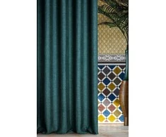 Eurofirany Tamsiai turkio spalvos pusiau užtemdanti užuolaida, 140x250 cm, lino pynimo audinys, paruošta kabinimui su metalinėmis kilpomis, langų dekoras