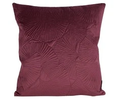 Eurofirany VELVET / 58 Minkšto aksomo pagalvės užvalkalas su įspaustu ginkmedžio lapų raštu, 45X45 cm, spalva: bordinė