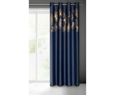 Eurofirany Naktinė blackout tipo temdanti užuolaida HARMONY su blizgiu ginkmedžio raštu, 140 X 250 cm, žiedai, spalva: tamsiai mėlyna, auksinė