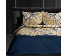 Eurofirany LIMITED COLLECTION MUSA4 Patalynės komplektas iš natūralaus tencel pluošto su ginkmedžio lapų raštu, 160 X 200 cm, 2 vnt. 70 X 80 cm, spalva: tamsiai mėlyna / auksinė