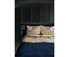 Eurofirany LIMITED COLLECTION MUSA4 Patalynės komplektas iš natūralaus tencel pluošto su ginkmedžio lapų raštu, 220 X 200 cm, 2 vnt. 70 X 80 cm, spalva: tamsiai mėlyna / auksinė