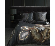 Eurofirany LIMITED COLLECTION PEONIA3 Mako satino medvilnės patalynės komplektas 160 X 200 cm, 2 vnt. 70 X 80 cm, spalva: juoda, auksinė