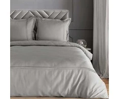 Eurofirany Medvilninio satino patalynės komplektas, 160x200 cm, sidabrinė spalva, siuvinėtas gėlių raštas, užsegimas užtrauktuku, 125 g/m² svoris, kvėpuojantis medvilnės audinys, minkšta patalynė