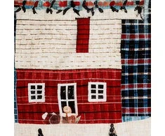 Eurofirany Kalėdinis patalynės komplektas 160x200 cm, raudonos ir baltos spalvos žiemos namelių vaizdas, medvilninis satinas, antklodės užvalkalas su pagalvių užvalkalais, šventinė tekstilė