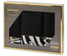 Rankšluostis Eurofirany Medvilninių rankšluosčių rinkinys dėžutėje 3 vnt., 500g/m², juodas zebro raštas, dekoratyviniai elementai, 30x50 cm 50x90 cm 70x140 cm, vonios tekstilė
