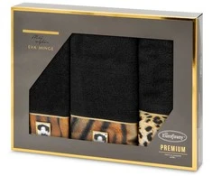 Rankšluostis Eurofirany Rankšluosčių rinkinys dėžutėje 3 dalių, 500g/m² medvilnė, juodas leopardo raštas, vonios rankšluosčiai, namų vonios kambario rinkinys, minkšta medvilnė