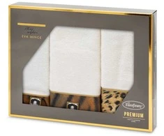 Rankšluostis Eurofirany Rankšluosčių rinkinys dėžutėje 3 dalių, 500g/m² medvilnė, panteros raštas, apima 30x50 50x90 70x140 cm, vonios rankšluosčiai, dovanų rinkinys, minkšta medvilnė
