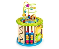Ecotoys Cube Lavinantis medinis kubas su žaidimais, kaladėlėmis, žvejyba