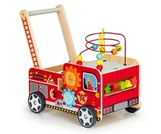 Ecotoys Mokomasis medinis stūmikas su kaladėlėmis vaikams - Ugniagesiai