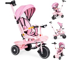 Triratukas vežimėlis 2in1 su pasukama sėdyne, sulankstomas su stogeliu, rožinis - ECOTOYS