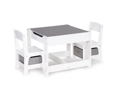 Ecotoys Medinis vaikų baldų komplektas: stalas + 2 kėdės