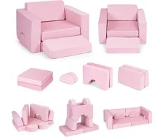 Vaikiškas modulinis fotelis „pasidaryk pats“, 8 minkštos pagalvėlės, sulankstomas – rožinis ECOTOYS