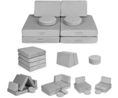 Didelė sulankstoma modulinė sofa vaikams „pasidaryk pats“, 8 minkštos pagalvės – pilka ECOTOYS