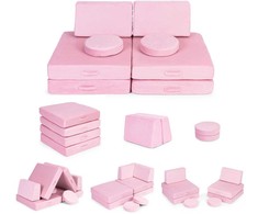 Didelė sulankstoma modulinė sofa vaikams „pasidaryk pats“, 8 minkštos pagalvės – rožinė ECOTOYS