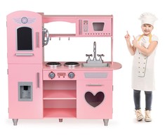 Ecotoys Didelė medinė virtuvė vaikams Eco Toys, su garso efektais