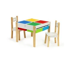 Ecotoys Mediniai baldai vaikams komplektas stalas + 2 kėdės