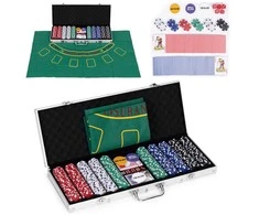Modernhome Didelis pokerio ir blackjack žaidimų rinkinys su 90x60 cm kilimėliu