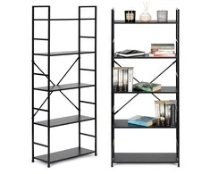 Modernhome Plati lentyna LOFT, medinė 5 lentynos, juoda