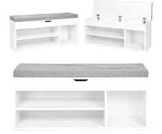 Modernhome Batų spintelė su pakeliama sėdyne, 3 lentynos, balta