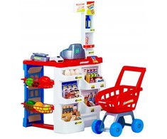 Multistore Žaislinis prekybos centras vaikams su kasa, vežimėliu ir skeneriu