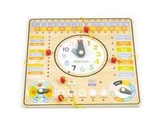 Ecotoys Medinė manipuliavimo lenta su kalendoriumi ir laikrodžiu