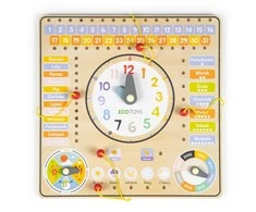 Ecotoys Medinė manipuliavimo lenta su kalendoriumi ir laikrodžiu