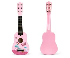Children's wooden guitar, metal strings, pink ECOTOYS