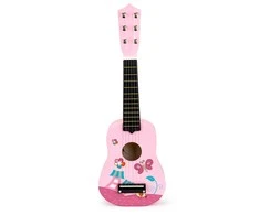 Children's wooden guitar, metal strings, pink ECOTOYS