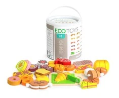 Ecotoys Medinis maisto pjaustymo rinkinys, Eko žaislas 23vnt