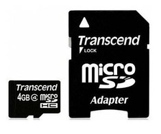 Transcend Micro SDHC 4GB Class4 19/5 MB/s atminties kortelė + adapteris