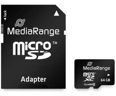 „MediaRange“ atminties kortelė „Micro SDXC“ 64 GB C10/su adapteriu MR955 „MEDIARANGE“