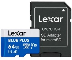 Atminties kortelė Lexar Micro SDXC Mėlyna Plus UHS-I C10 A1 U1 V30 64GB + adapter SD