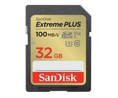 SanDisk Extreme PLUS 32 GB SDHC atminties kortelė + 2 metai RescuePRO Deluxe iki 100 MB/s ir 60 MB/s skaitymo / rašymo greitis, UHS-I, 10 klasė, U3, V30, EAN: 619659189433
