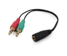 GEMBIRD CCA-418 3,5 mm 4 kontaktų lizdo į 2x3,5 mm stereo kištuką adapterio kabelis, juodas