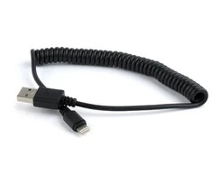 GEMBIRD CC-LMAM-1.5M Gembird USB sinchronizavimo ir įkrovimo spiralinis kabelis, 8 kontaktų, 1.5 m, juodas