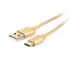 GEMBIRD CCB-mUSB2B-AMCM-6-G USB 2.0 kabelis į C tipo jungtį, medvilnės pynimo metalinės jungtys, 1,8 m, auksinis