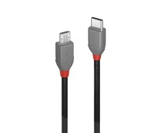 USB Kabelis - LINDY Anthra Line USB 2.0 Type C į Micro-B Laidas, M/M, 480Mbps, 2.5W, PVC Danga, 3 m, Juodas