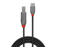 USB Laidas - LINDY Anthra Line USB 2.0 Type C į B Laidas, M/M, 480Mbps, 2.5W, 0.5 m, Juodas