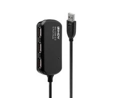 USB Hub - LINDY USB 2.0 Aktyvus Prailginimo Pro Hub Laidas, 12 m, Juodas